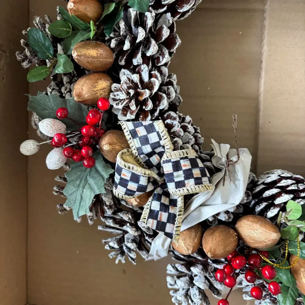 NEW Mackenzie Childs Holly Pinecone 16″ Wreath